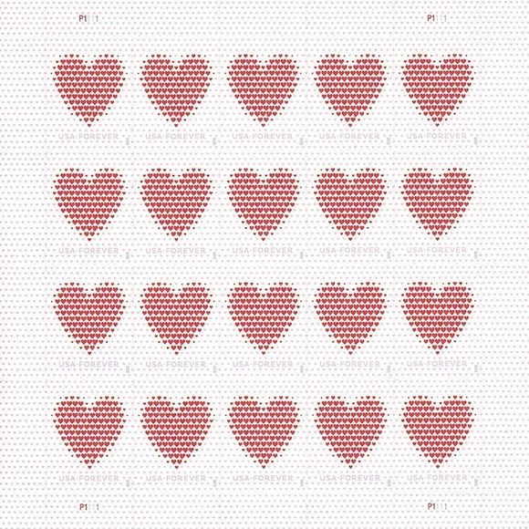 100 Made of Hearts Forever Postage Stamps USPS Valentines Wedding Invitations - Picture 2 of 7